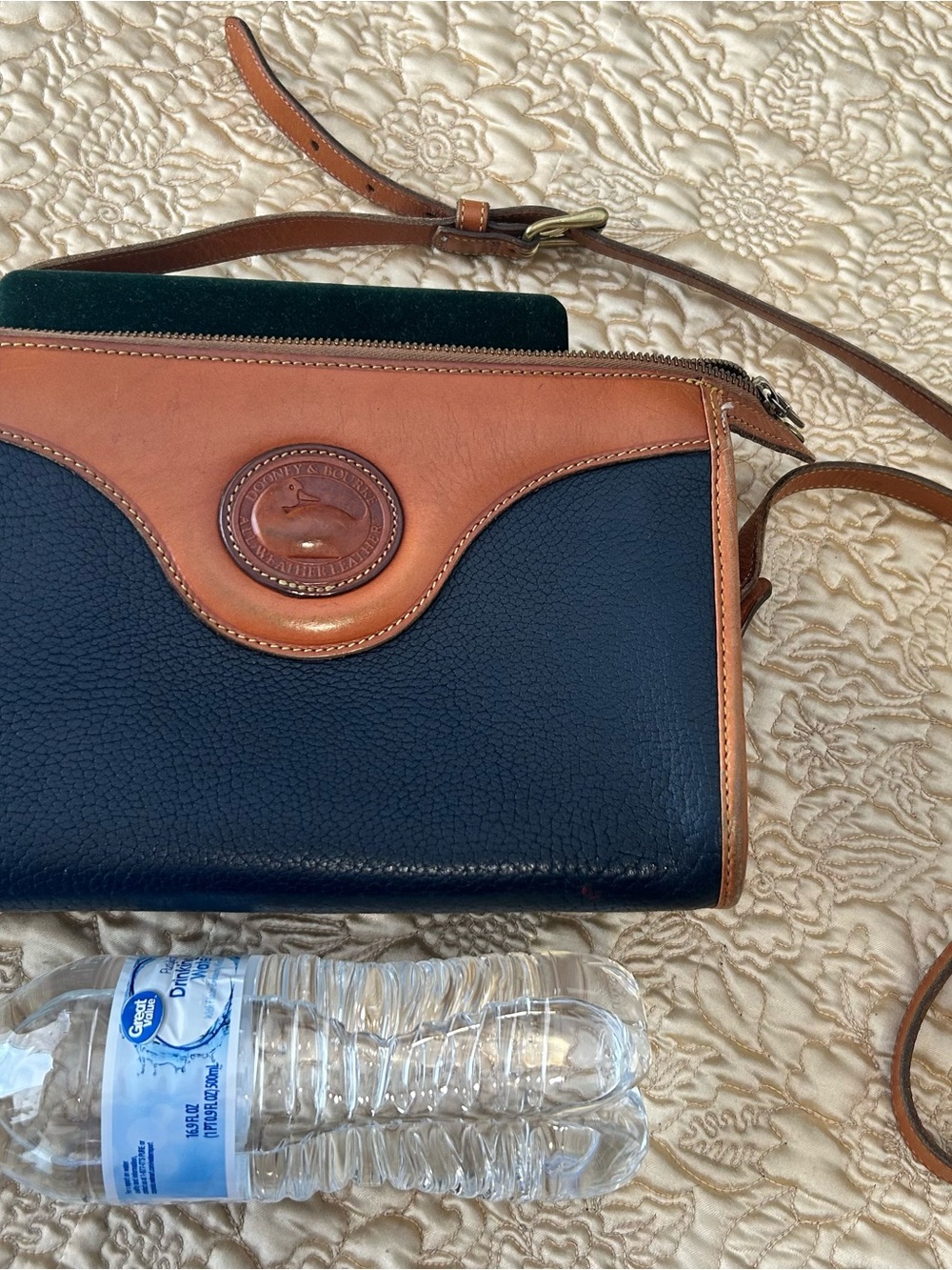Dooney & Bourke Navy and Brown Leather Crossbody Bag